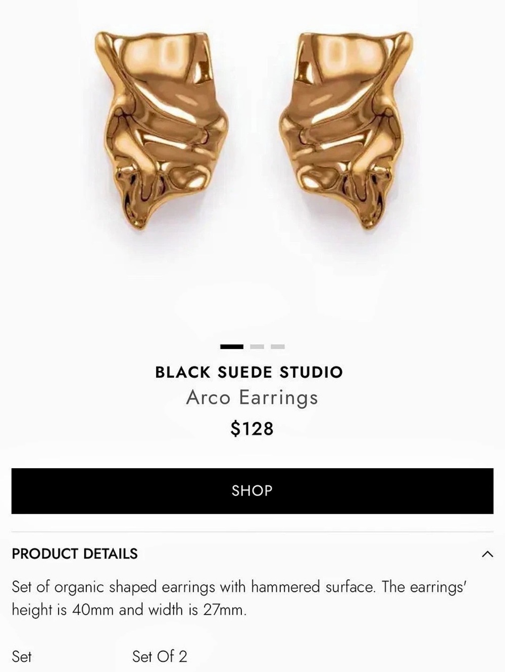 NEW Black Suede Studio Arco Earrings Gold